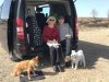 Anne, Brian and Baxter, enjoying a lunch break in Teruel, on their journey from Benijófar in Alicante, Spain to Cardiff and S.Wales.
